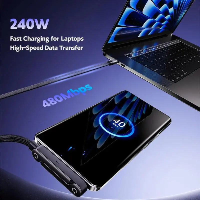 Revolutionary Invisible Holder Charger Cable with Stand - 240W Super Fast Charging & Versatile Phone Stand for Gaming, Office, and Travel - Compatible with Type-C Devices