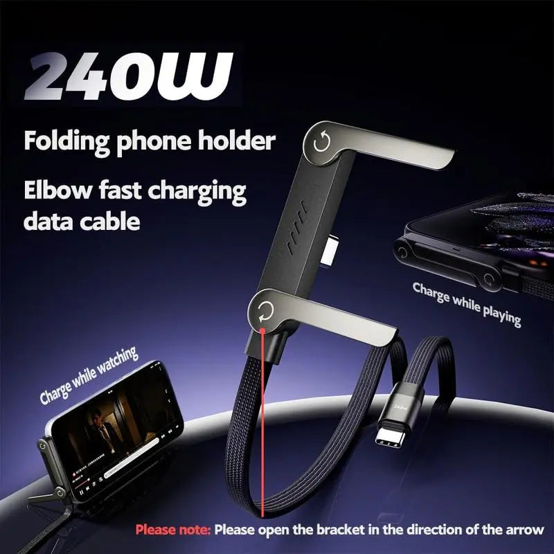 Revolutionary Invisible Holder Charger Cable with Stand - 240W Super Fast Charging & Versatile Phone Stand for Gaming, Office, and Travel - Compatible with Type-C Devices