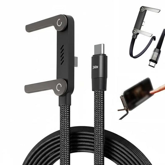 Revolutionary Invisible Holder Charger Cable with Stand - 240W Super Fast Charging & Versatile Phone Stand for Gaming, Office, and Travel - Compatible with Type-C Devices